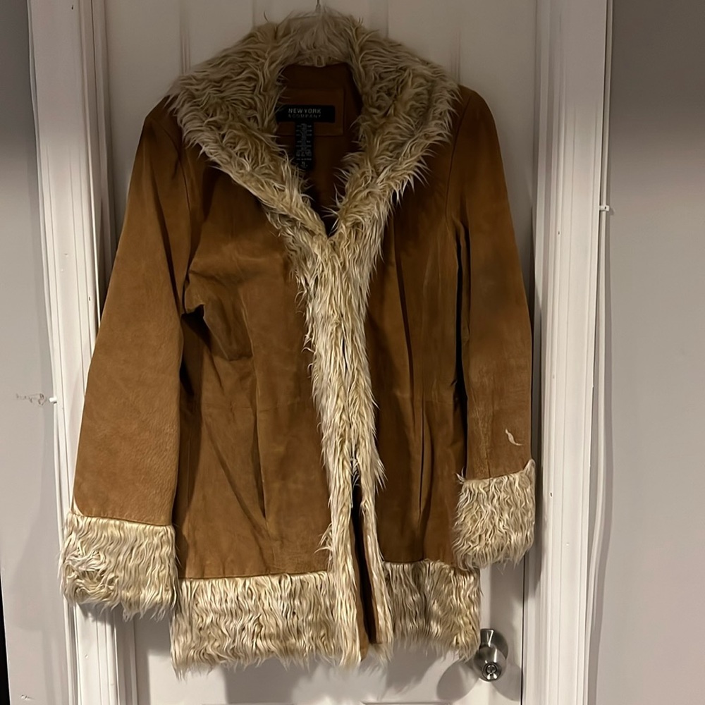 Leather faux fur coat